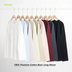 MIDMX Heavyweight Long Sleeve 100% Cotton Shirts  Solid Color Unisex Loose Fit Fade Proof Versatile Everyday Wear Men's Basic Tee Vintage Plant Dyed SpringStatements