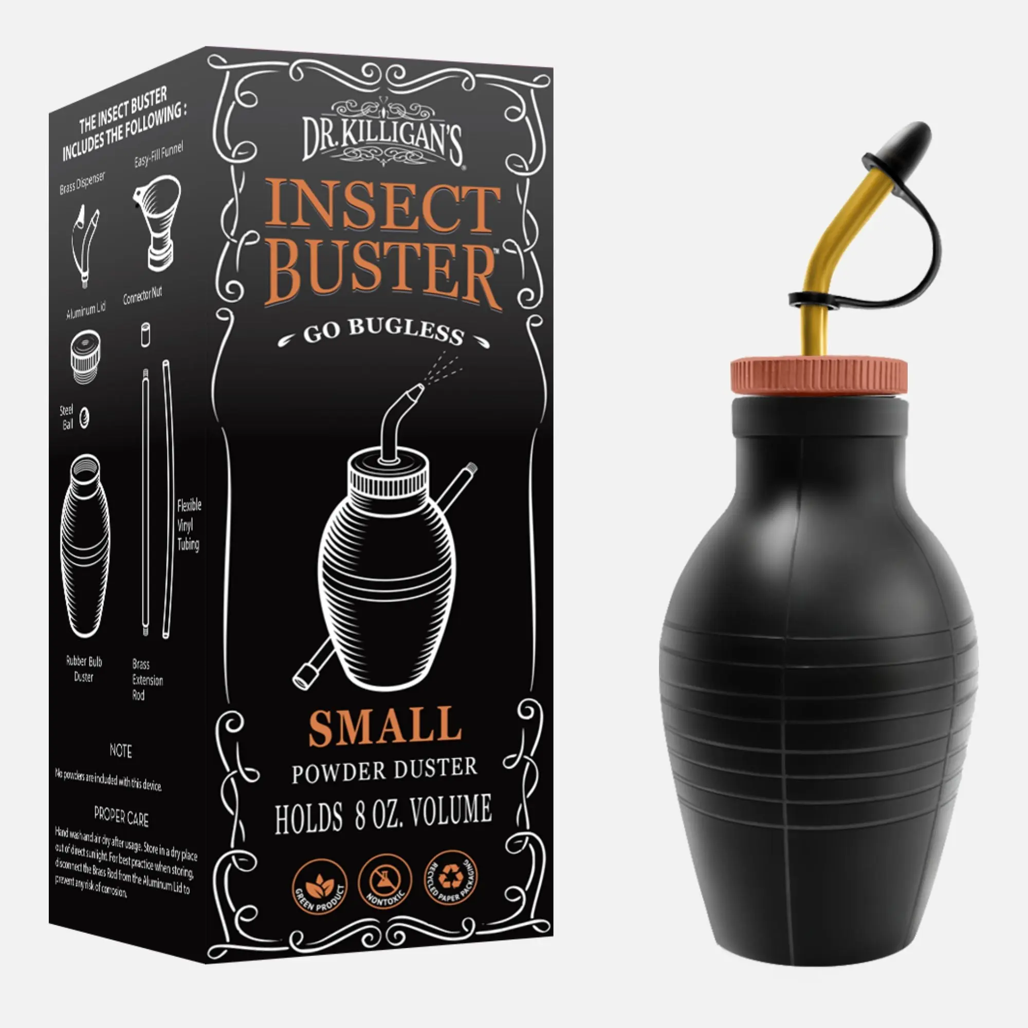 Dr. Killigan's Insect Buster Bulb Duster - Non-Chemical Mess-Free Powder Duster for Diatomaceous Earth, Insect Powders, Vinyl Surfaces - Indoor Control, Outdoor Pest Management, Household Items, Insect Pest Control