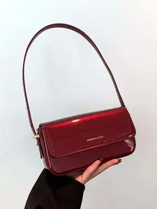 Niche simple texture one-shoulder underarm bag, retro one-shoulder baguette bag, compact and versatile, black and red color optional, classic bright color suitable for daily commuting, shopping, etc., Handbag Shoulder Bag, Crossbody bags