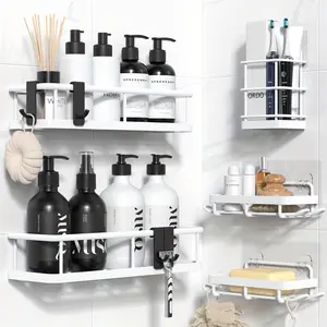 Modern Stainless Steel Shower Caddy - 5-Pack Bathroom Accessory Set with Adhesive Shower Organizer Shelves, Soap Holder, Rustproof No-Drill Storage for Bathroom, Bathtub, Jabukosu