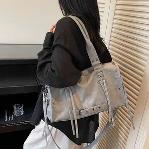 2026 Fall/Winter New Arrival Fashion Washed Faux Leather Satchel Versatile Shoulder Bag with Buckles