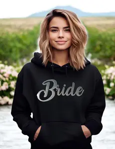 Black & Silver Glitter Bride Hoodie Sweatshirt with Puff Glitter Vinyl, Unisex 50/50 Cotton Polyester Blend, Available in Black or White - Womenswear