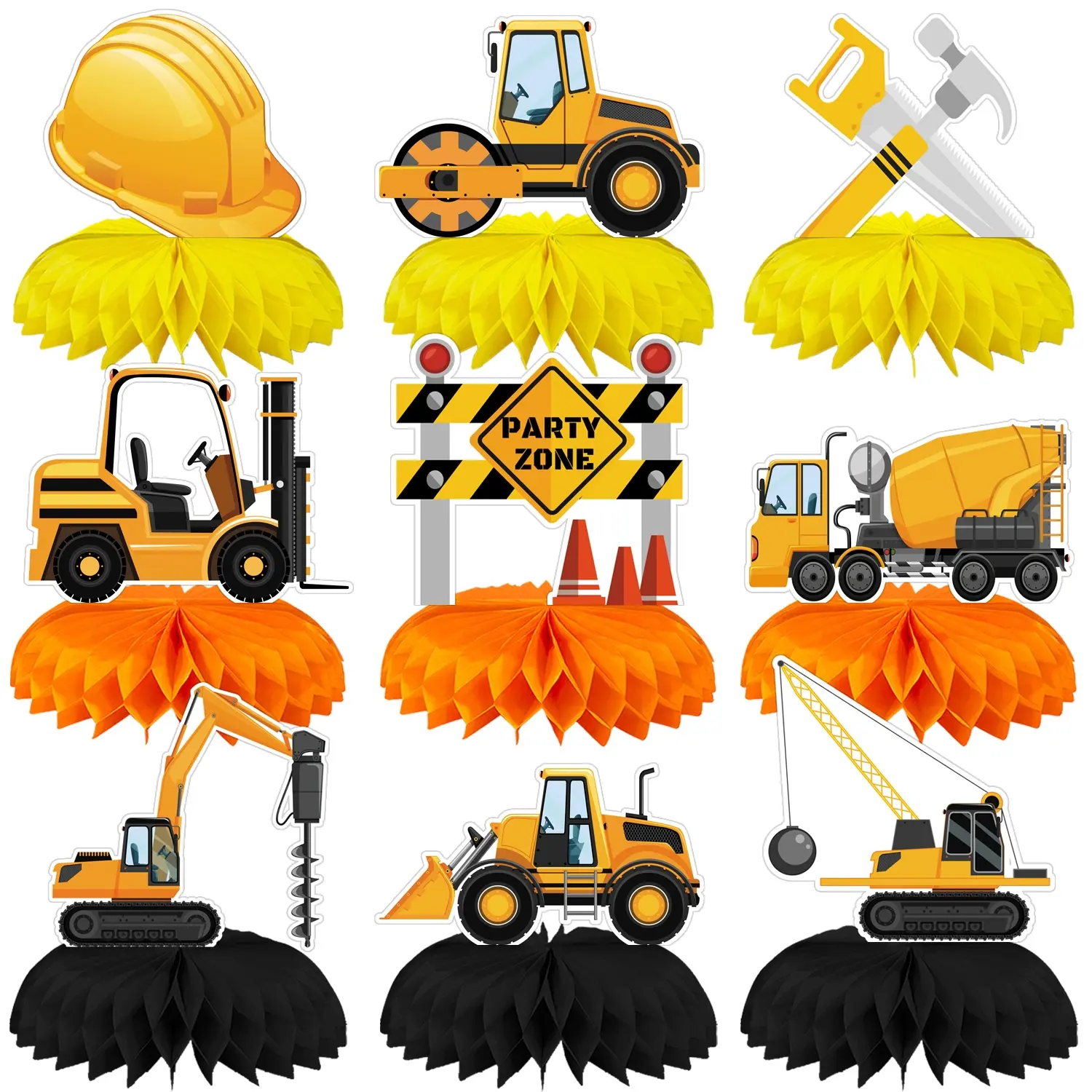 9PCS Set Construction Centerpiece Decorations Table Decorations Construction Theme Birthday Party Decorations Trucks Cars Centerpieces for Construction Theme Birthday Party Supplies Lightweight Party Event Props