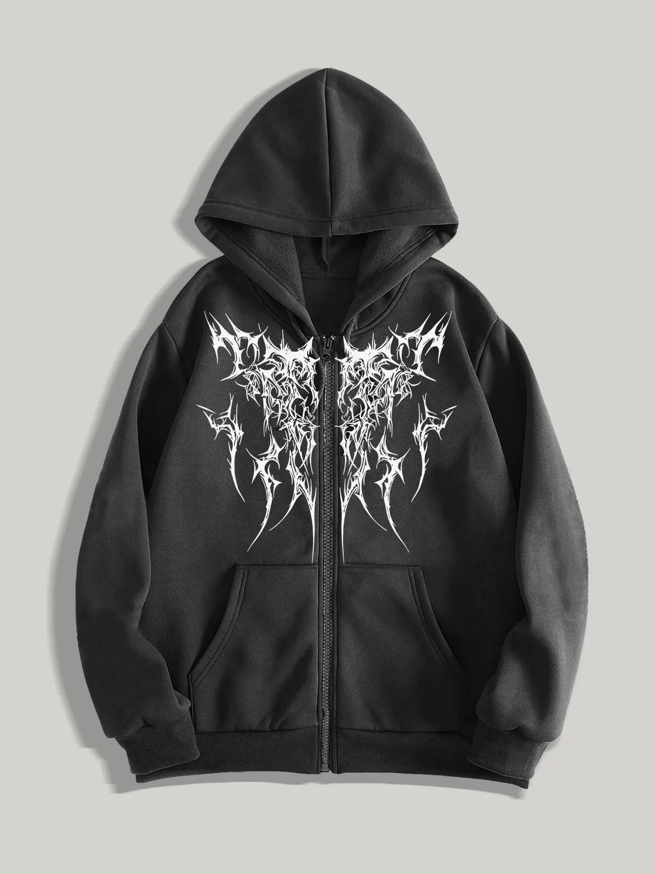 Dark Gothic Thorn Cross Print Hoodie for Men, Y2K Zip-Up Loose