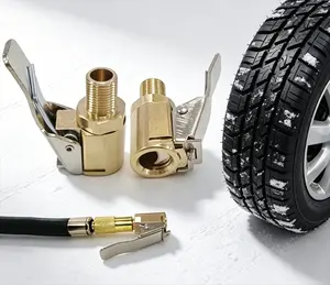 2 Pieces Brass 8mm Clip-On Locking Tire Air Chuck – Twist-to-Lock Inflator Nozzle Adapter for Air Compressor Pump Hose, Leak-Proof Tire Inflation Tool for Car, Bike & Truck Tires