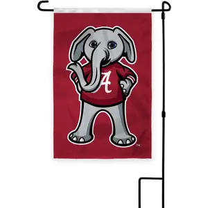 Alabama University Crimson Tide Big AL Mascot Garden Flags - 12x18 inch Printed 200D Nylon with 12" Nylon Pole Sleeve - NCAA Licensed Alabama Big Al Mascot Garden Flag