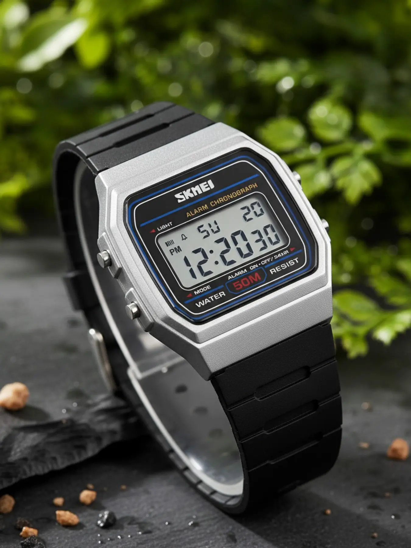 Skmei Sports Watch with 50m Waterproof, Water Resist, Digital Display, Luminous, Resin Strap, Square Face, Casual Style, Unisex, All Seasons, Waterproof Wristwatch, Digital Watches, Electronic Watch, Waterproof Outdoor Watch, Water Resistant Wristwatch