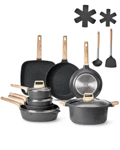 19 Piece Pots And Pans Set With Granite Nonstick Coating For Everyday Cooking, Induction Compatible Kitchen Cookware, Durable Aluminum Construction, Oven Safe To 450 Degrees, Dishwasher Safe, Stain Resistant, Includes Lids