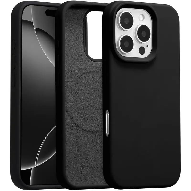 Premium MagSafe-Compatible Skinny Magnetic Silicone Cellphone Case - Military-Grade Shockproof, Soft Anti-Scratch Microfiber Lining Protector for iPhone 12/13/14/15/16/17 Pro Max Handheld Wireless Phone Accessory
