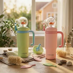 【COMOBEBE】24oz Stainless Steel Whale Fountain Tumbler – Spill-Proof, Dual Lids, Durable Handle, Dishwasher Safe, Cute and Fun for Kids & Adults