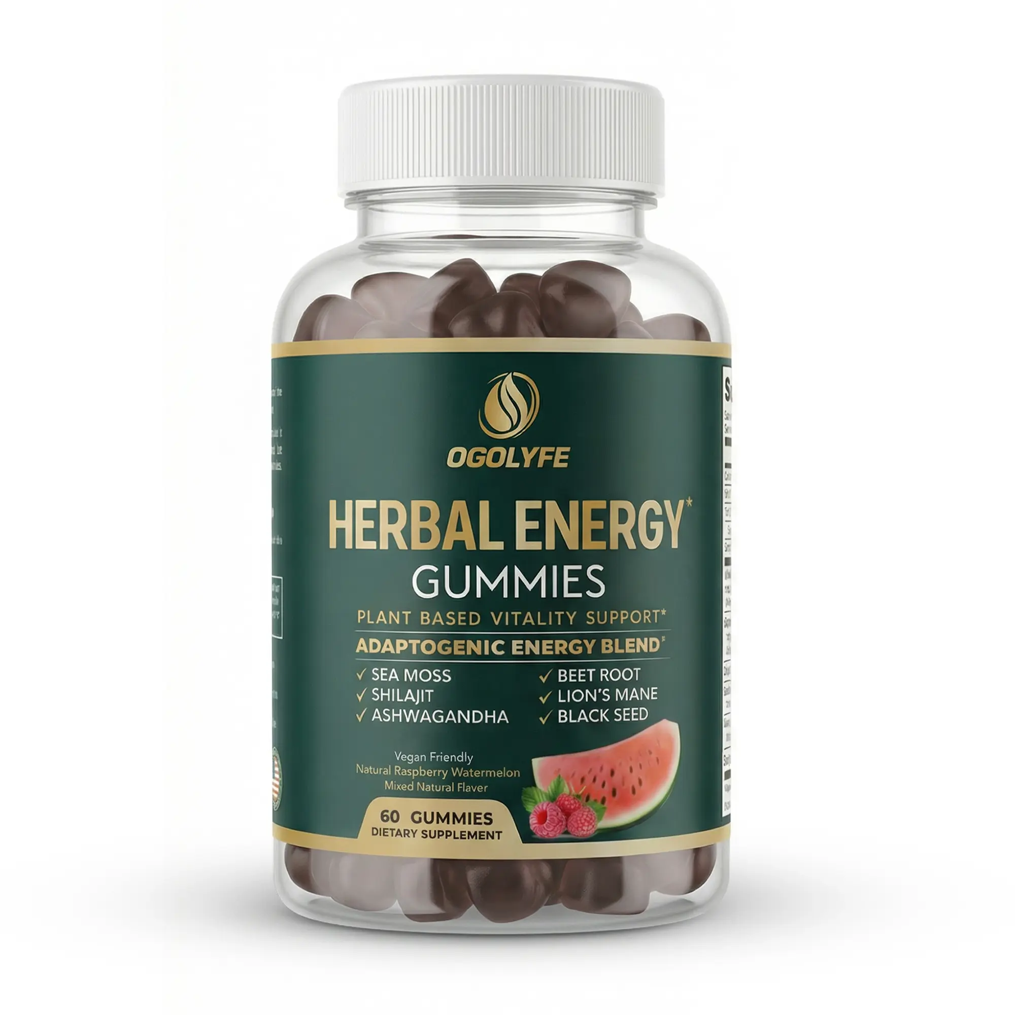 Herbal Energy Gummies for Focus & Vitality | Sea Moss, Shilajit, Ashwagandha, Beet Root, Lion's Mane, Black Seed | Adaptogenic Daily Energy Support | Gelatin Free | 60 Count | 30 Day Supply