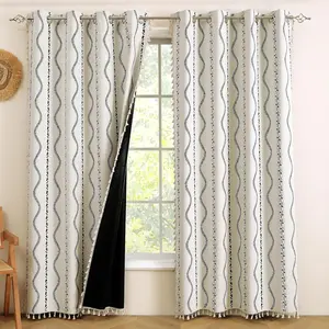 ColorBird 100% Boho Blackout Curtains Floral Thermal Insulated 63 Inch 2 Panels Set Southwest Linen Texture Black Out Western Black and White Curtain Drapes for Bedroom Living Room