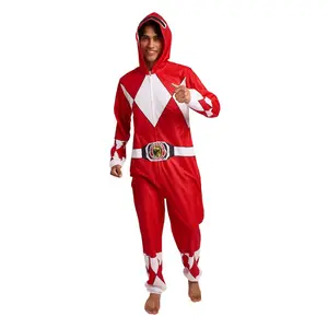 Power Rangers Ranger Adult Long Sleeve Hooded Cosplay Onesie Costume Union Suit-Small