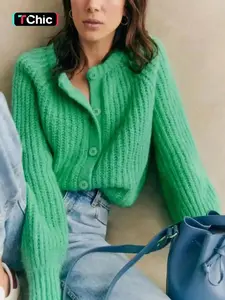 2026 Women's Solid Color Button Front Cable Knit Cardigan, Casual Long Sleeve Open Front Knitwear for Fall & Winter, Fashion Ladies' Knit Clothing for Daily Wear