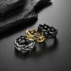 Stainless steel wind thorn vine woven ring, a single-stone engagement ring suitable for both men and women, featuring a net-tail design—ideal as a Valentine’s Day proposal in February.