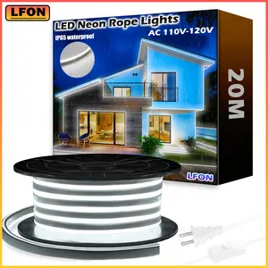 【66FT White Flexible & Cuttable Neon Light】110-120V Plug-in LED Strip ,120 LEDs/M Dot-Free Design, IP65 Waterproof for Christmas, party, roof, patio, window, weddingfestival, commercial building, stage and so on