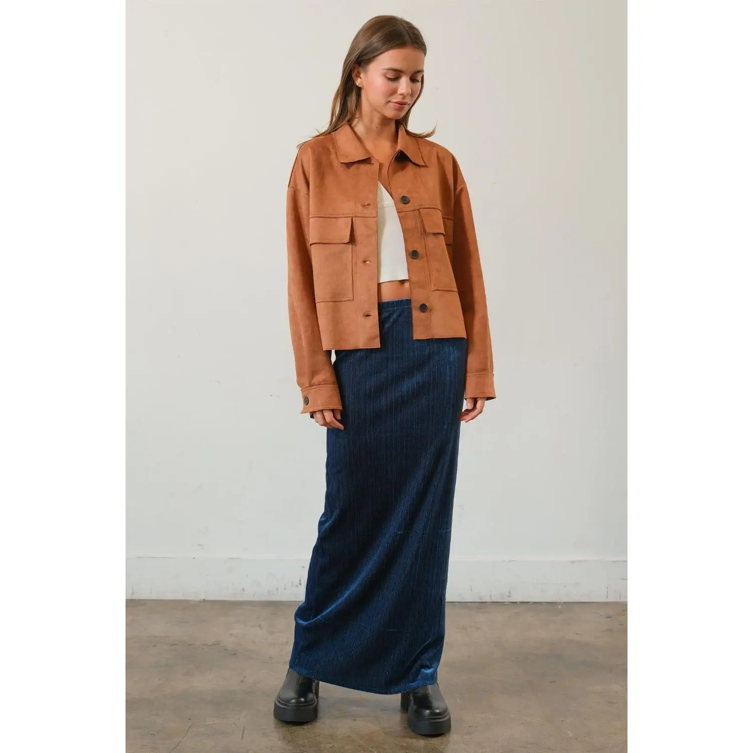 HYFVE Suede Button Down Cropped Jacket