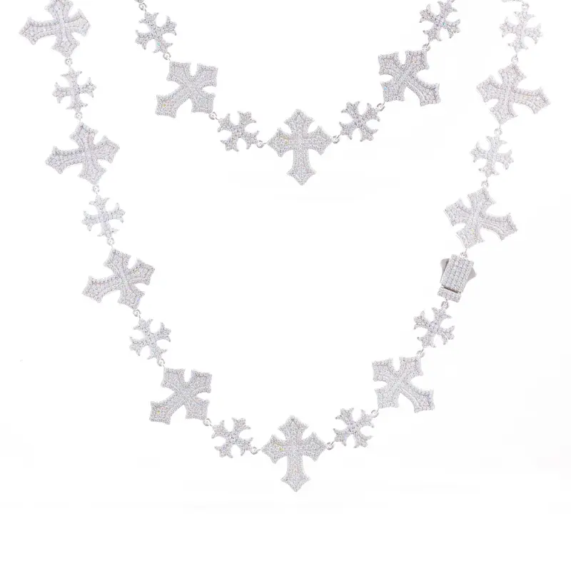 【#N241】S925 Sterling Silver Cross Synthetic Moissanite Necklace, Shining Cross Necklace Trendy Hip-hop Rap Suitable for Men and Women Jewelry Gifts