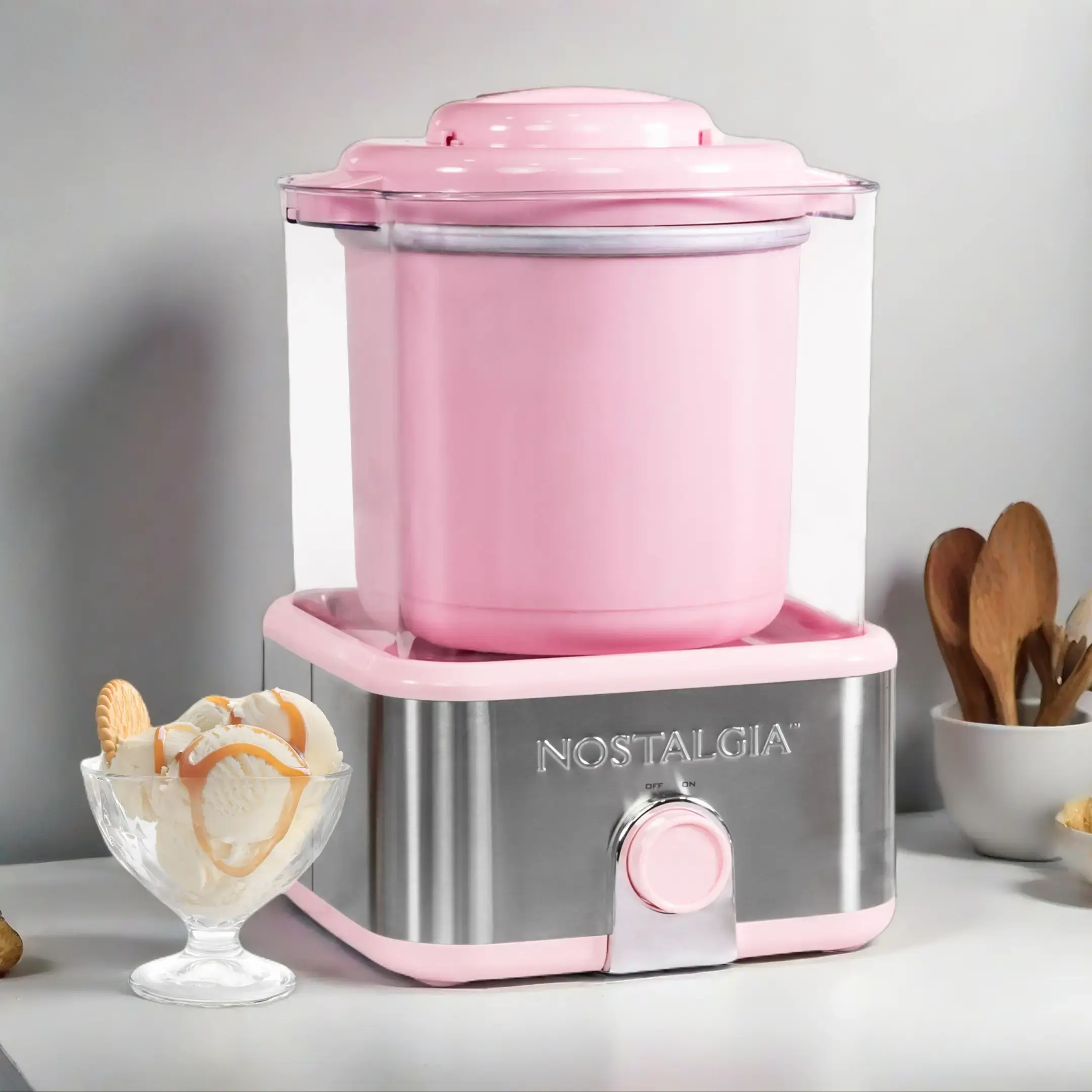 Nostalgia 2 Qt Stainless Steel Personal Ice Cream Maker - DIY Ice Cream Household Specialty Kitchen Appliance with Mix-In Chute, Cord Storage, Customize with Mix-Ins, 2 Qt Batch