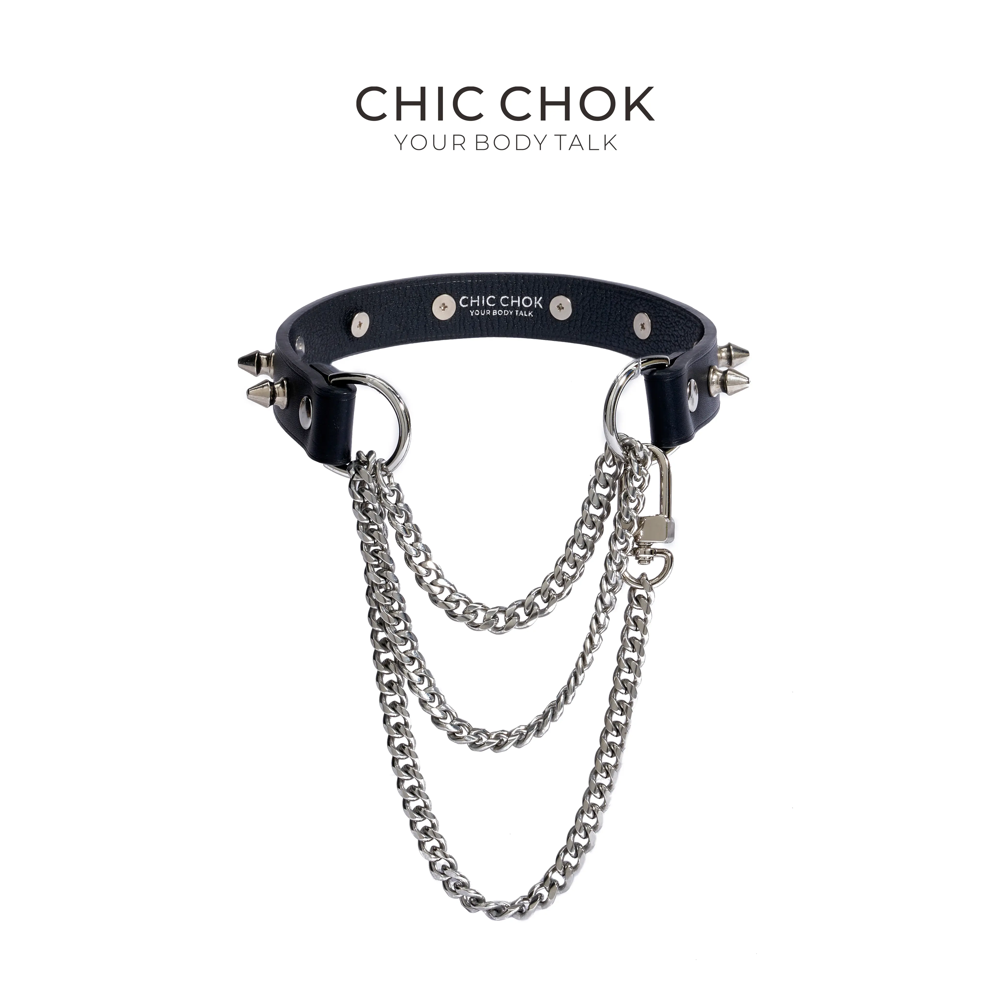 Spiked Leather Choker Necklace, Reversible Gothic Collar with Multi-Layered Chain, Adjustable Punk Jewelry for Men and Women, Choker Necklaces, Dark Gothic Necklaces