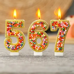 1pc Gold-edged rainbow bead 0-9 number candles Ornaments for anniversaries, birthday cakes, parties, Cake decoration supplies, and other special occasions, ideal for dining tables, living rooms, weddings, cake decorations. Lightweight