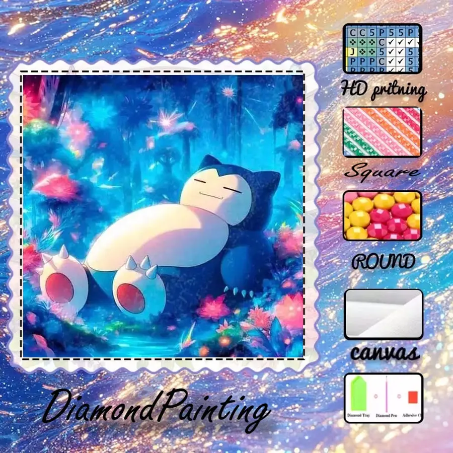 5D-DIY, premium velvet canvas, diamond art, diamond painting kit, forest, Snorlax AB diamonds, fairy dust diamonds, crystal diamonds, perfect home decoration, handmade diamond art painting kit, special craft diamond art kit, Handicraft, Handmade Gifts