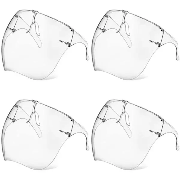 4 Pack Face Shield with Glasses, Face Mask Shield Anti-Fog Clear Ultra Clear Reusable Protective Plastic Face Shield Mask Droplet Splash Guard for Women Men Kids