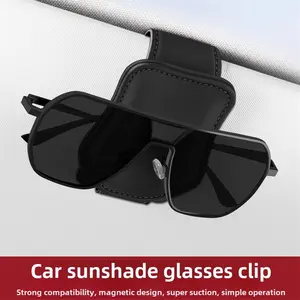 Fashion Magnetic PU Leather Glass Clip, Sun Visor and Glasses Holder, Car Interior Accessories, Stylish Sunglasses Stand