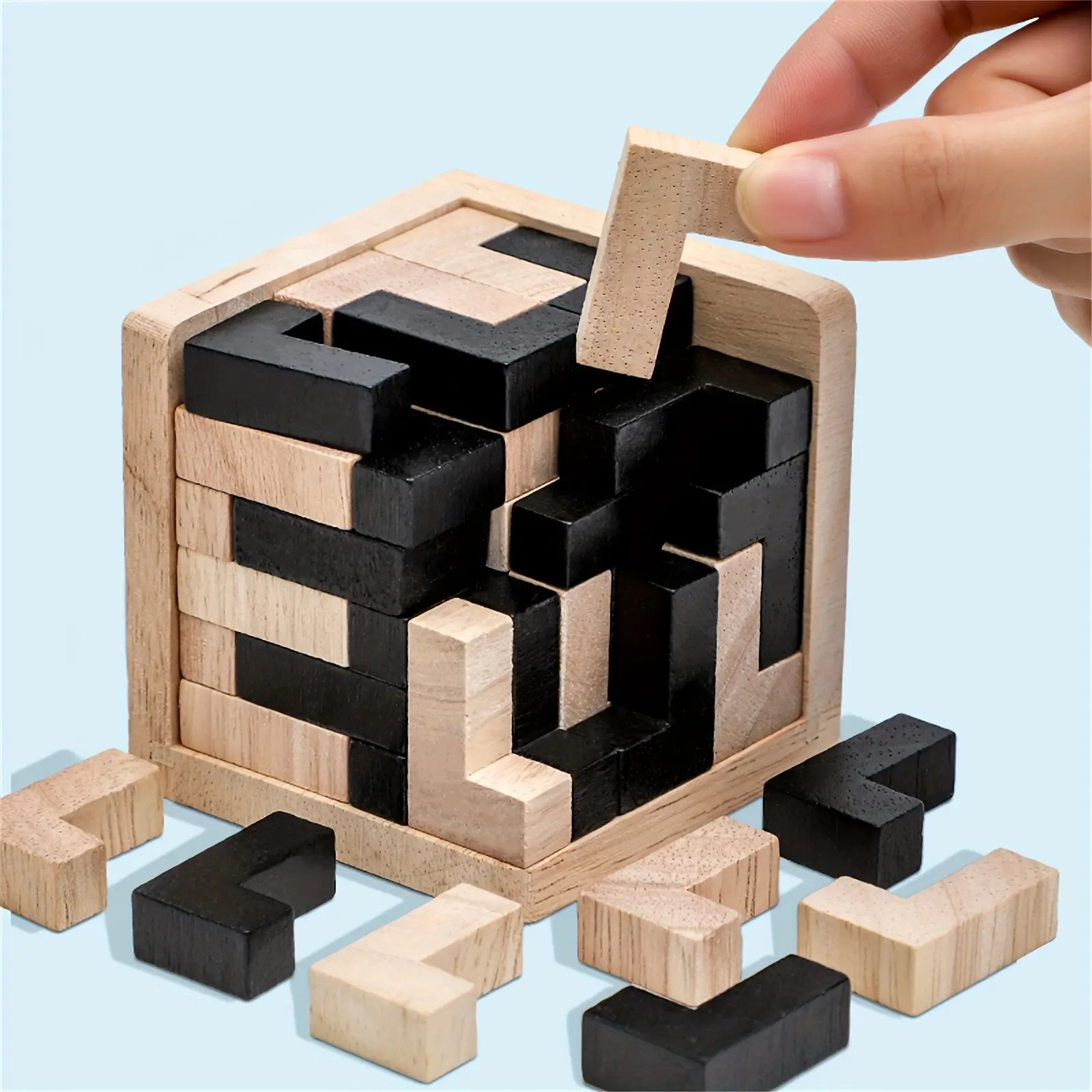 3D Brain Teaser Geometric Puzzle Cube Set, Wooden Brain Training & Spatial Reasoning Challenge, Includes 54 Puzzles, Ideal Gift for Adults, Cube Puzzle Box