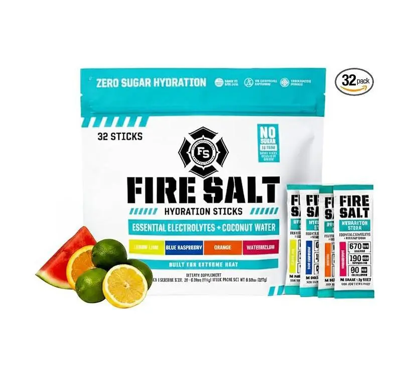 Fire Science Fire Salt Hydration Sticks, Electrolytes & Coconut Water, Hydration Drink Mix with Magnesium, Potassium & Sodium, Zero Sugar, Single Serve On the Go Packs, Variety Pack Flavors, 32 Count