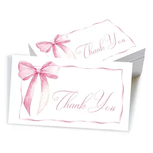 50pcs Elegant Pink Bow Thank You Cards - Business Appreciation Cards for Online Retailers & Customer Packaging - Perfect for Business, Weddings, Graduation and Bridal Showers - Card Design