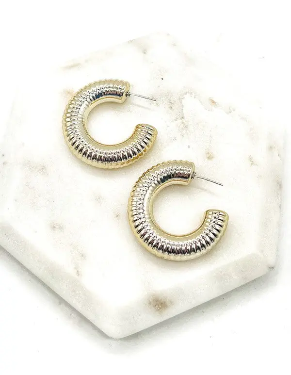 Lightweight Hoop Earrings for Female with Gold Chrome Finish, Acrylic Metal Look, 1.3 Inches, Nickel-Free, Small Size