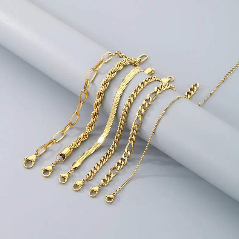 6Pcs Gold Plated Stackable Bracelet Set for Women, Dainty Cuban Paperclip Snake Rope Figaro Chain Bracelet Pack, Trendy Fashion Jewelry Accessories, Perfect Mother's Day Gift for Her