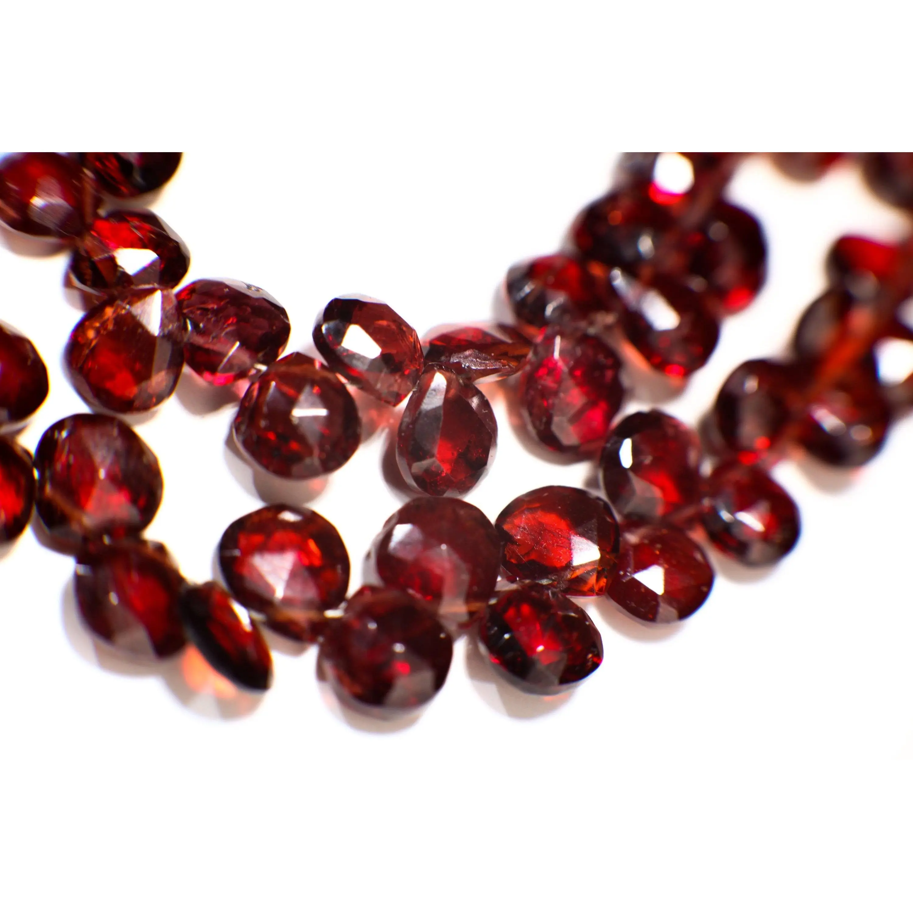 Mozambique Red Garnet Micro Faceted 6-7mm Heart Shape Pear Drop, Jewelry Making Rich Dark Red, January Birthstone Teardrop Beads