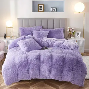 Faux Fur Velvet Fluffy Duvet Cover Down Forter Quilt over with Pillow Shams, Ultra Warm (Lille, Queen)