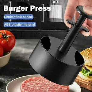 Black Non-Stick Hamburger Maker Utensil - 1-Count Ergonomic Design Adjustable Patty Press Mold for Indoor, Outdoor, Camping Cooking