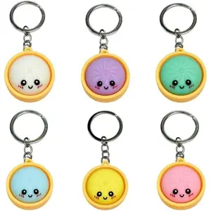Lovely Expression Steamed Bun Keychain Funny Cartoon Design For Keys Bags And Phones Lightweight Sturdy PVC Materials
