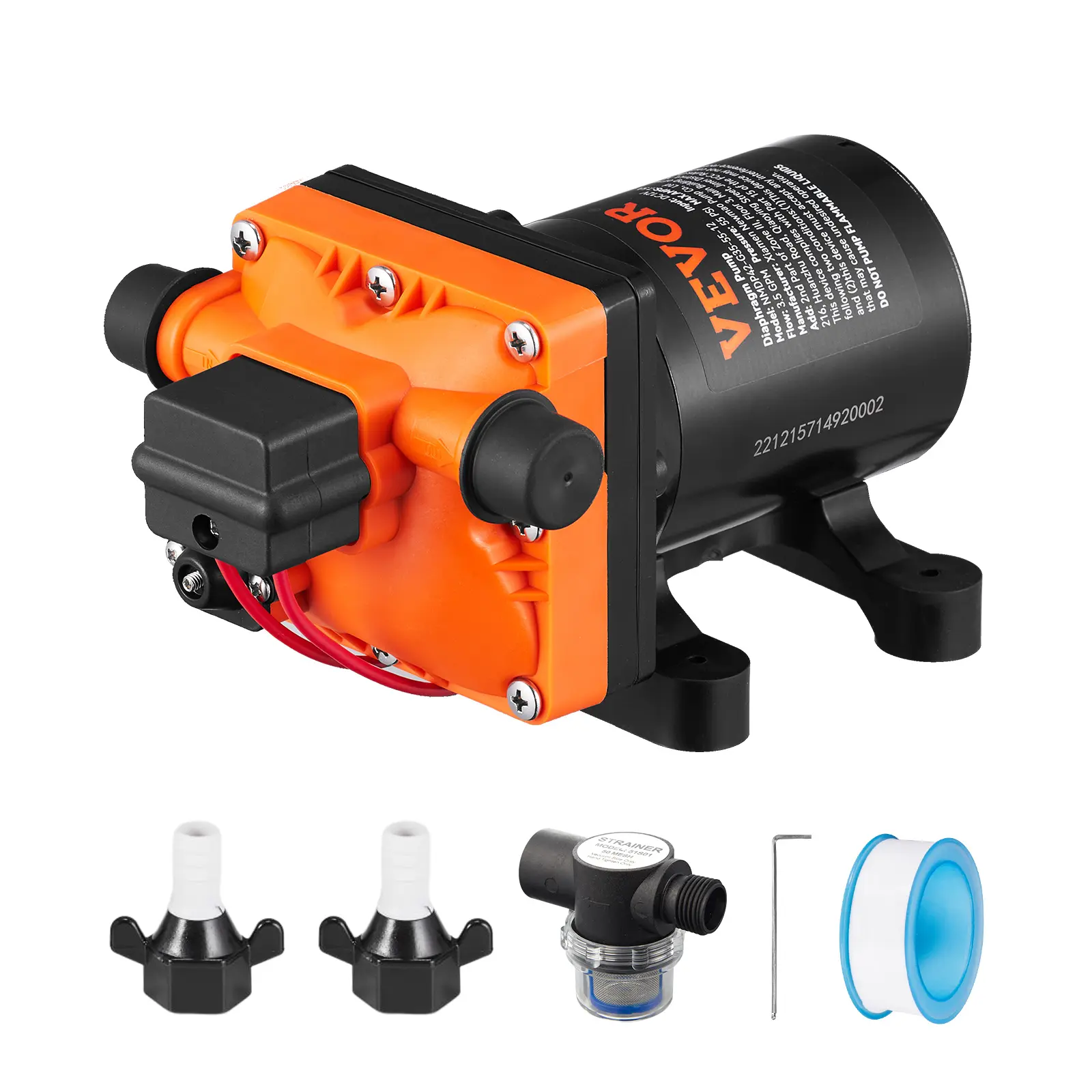 【summerfinds】VEVOR 12V DC Water Diaphragm Pump, 3.5 GPM Flow, 55 PSI Rated Pressure (40-80 PSI Adjustable), 1/2" MNPT Self-Priming Sprayer Pump with Pressure Switch, Quiet Operation, Long-Distance Pumping for RVs, Boats, FCC Certified w/Sealing Tape