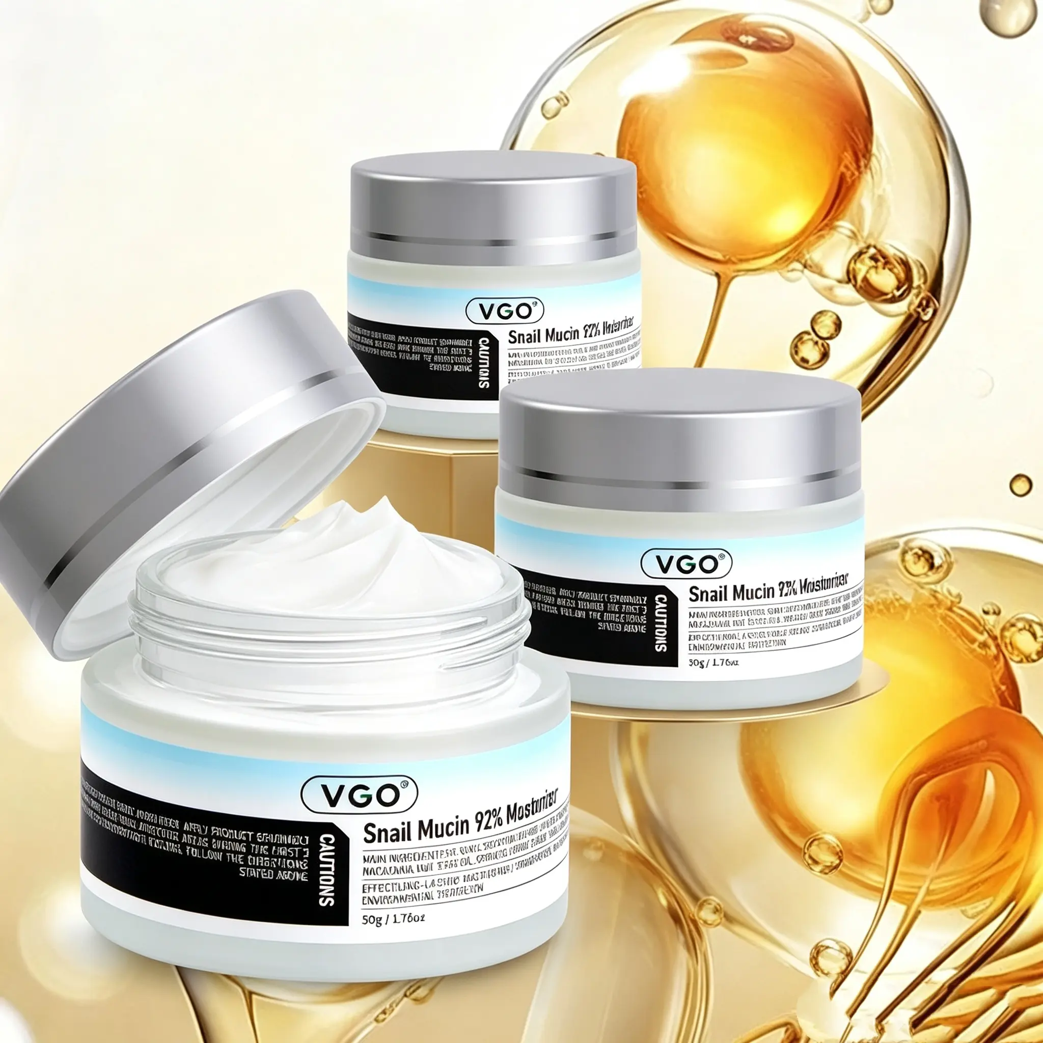 VGO Face Moisturizer with 92% Snail Mucin & Vitamin C - Deep Hydrating Gel Cream for Acne Prone & All Skin Types - Daily Face Care, 50g, Face Care Products,travel essentials