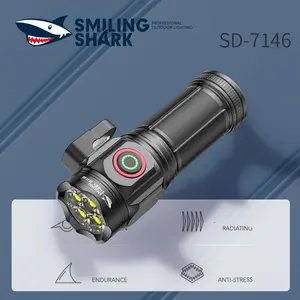 【SD-7146】Smiling Shark multifunctional flashlight, made of aluminum alloy, with an 18490 battery. It provides comprehensive lighting and tool support for your outdoor activities.
