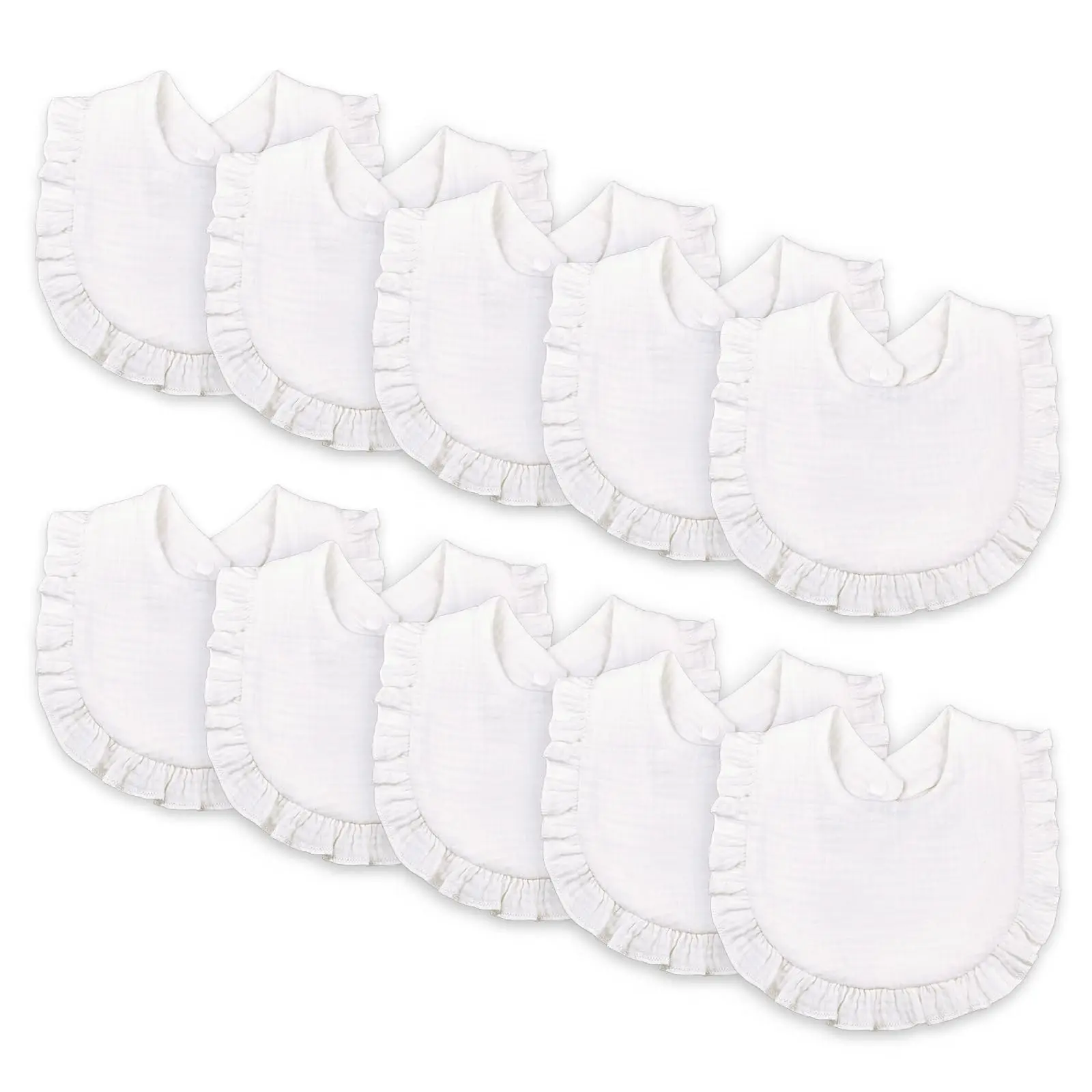 DOSMINE 10-Pack Organic Cotton Muslin Bibs & Burp Cloths - Soft, Absorbent, Reversible Cartoon, Stylish White, Parent-Friendly, Mess-Free, Cute, Baby-Safe - Baby Shower Gift Complete Set for Infants, Baby-Safe Bibs & Burp Cloths