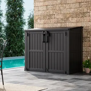 RIWENGO Outdoor Storage Shed Horizontal Storage Cabinet Waterproof for Garden Patio Backyard Trash Can Storage for Garbage Cans Tools Lawn Mower Box Modern