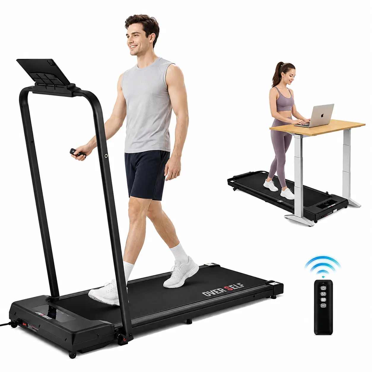 OVER SELF Treadmill 6.2MPH Walking Pad, Quiet Motor 300LBS Weight Capacity 2-in-1 Running Machine for Home & Office Fitness Under Desk Treadmills for Home with Remote Control