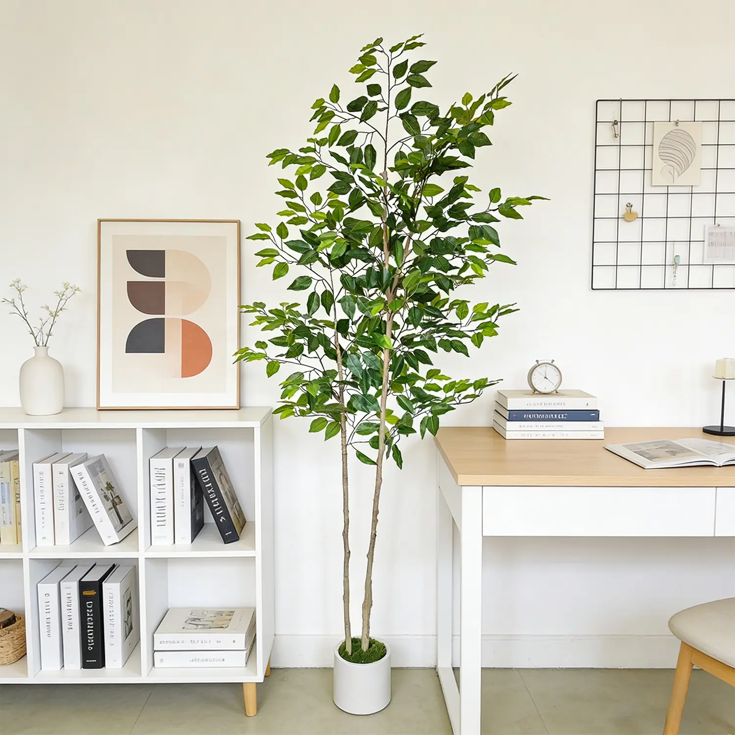 1 Pcs Artificial Double-Trunk Green Banyan Tree, Lifelike Fake Plant, 5.25ft-6.89ft tall Realistic plant tree, freestanding decor Suitable for indoor/outdoor Ideal for home and other decorative occasion House Plants Decor Elegant Artificial Plants