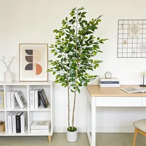1 Pcs Artificial Double-Trunk Green Banyan Tree, Lifelike Fake Plant, 5.25ft-6.89ft tall Realistic plant tree, freestanding decor Suitable for indoor/outdoor Ideal for home and other decorative occasion House Plants Decor Elegant Artificial Plants