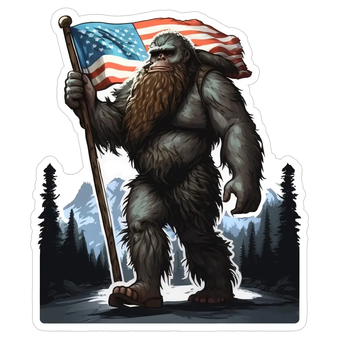 Bigfoot USA Flag Sticker, Patriotic Sasquatch Decal for Car Truck Window, American Outdoor Adventure Sticker, Funny Bigfoot American Decor, USA Independence Gift