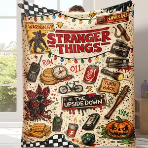 Countdown Sale! Stranger Things Upside Down Blanket | Eddie, Dustin & Chrissy Design cozy flannel blanket Suitable for use in offices, sofas, and travel settings, etc Suitable for all four seasons A gift suitable for fans, friends and children