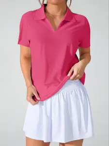 Women's Casual Sporty Polo Shirt, Moisture-Wicking Breathable Base Layer Top, Short Sleeve Design for Active Lifestyle & Daily Wear, Athletic Top