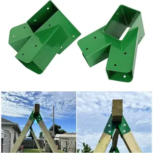 2 Pcs A-Frame Swing Set Bracket Heavy Duty Steel Green w/Mounting Hardware (2 Brackets) for 2 (4" x 4") Legs & 1 (4" x 6") Beam