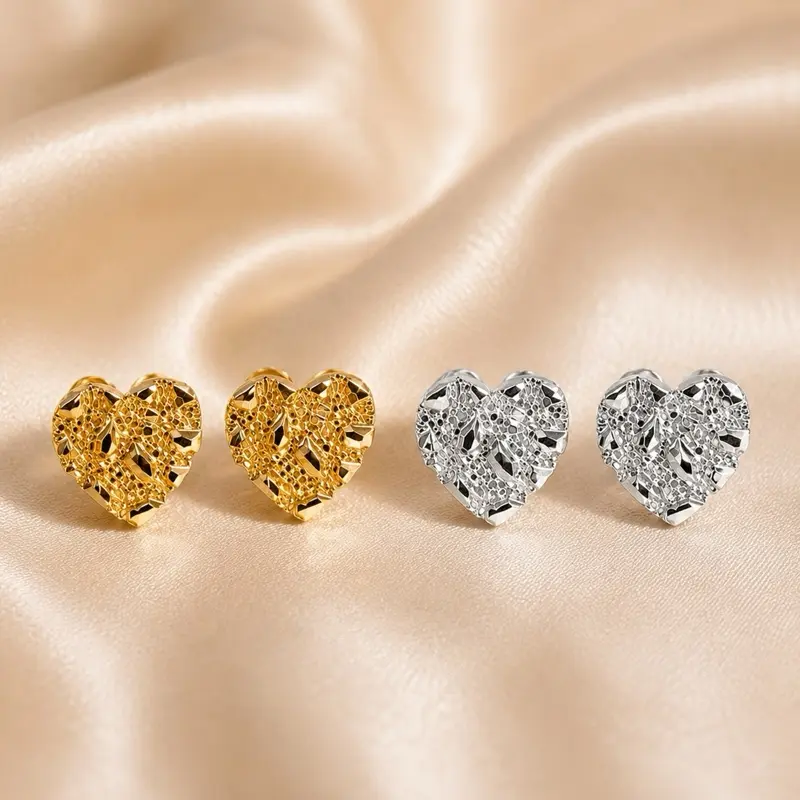 Gold/Silver Plated Heart Nugget Earrings Set